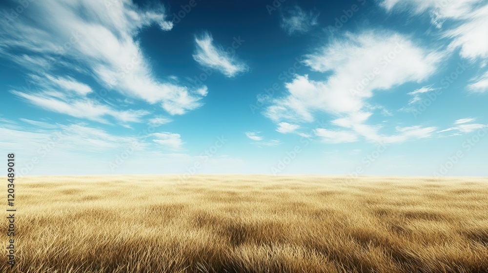 Golden Prairie Serenity, expansive golden grasslands undulate beneath a brilliant blue sky, evoking tranquility and natural beauty Golden Prairie Serenity, expansive golden grasslands undulate beneath a brilliant blue sky, evoking tranquility and natural beauty