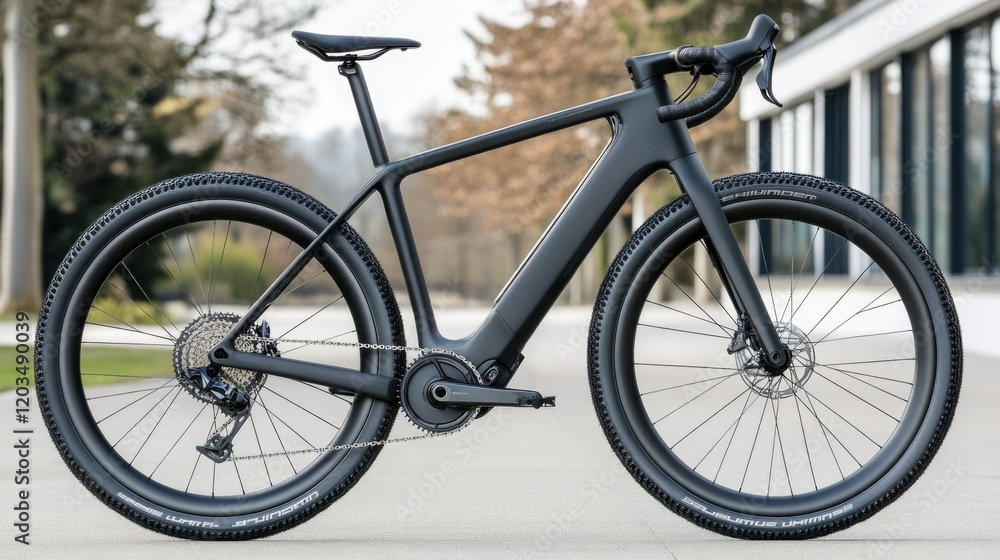 Sleek Black Electric Gravel Bike Outdoors Sleek Black Electric Gravel Bike Outdoors