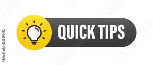 Quick tips with light bulb icon sign on white background. Vector illustration.