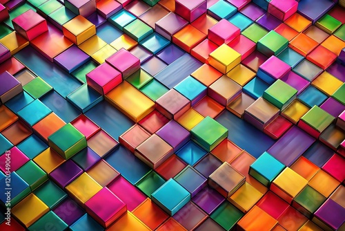 Abstract Colorful Mosaic Rectangular Blocks Wall or Floor Background