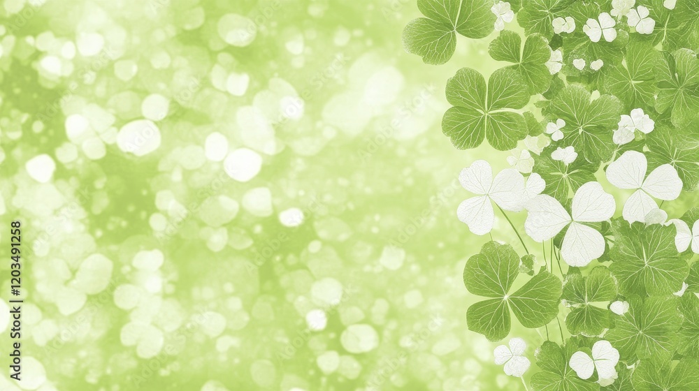 Green Clover Leaves and Blossoms Bokeh Background Green Clover Leaves and Blossoms Bokeh Background
