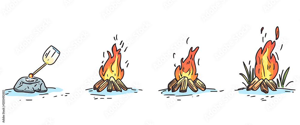 Obraz premium simple cartoon drawing of match lighting wood isolated on white background PNG.AI GENERATED