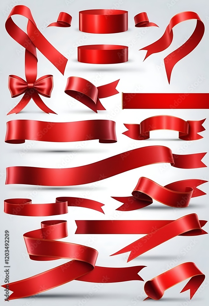 Realistic Red Ribbon Set: Banners, Bows, and More Realistic Red Ribbon Set: Banners, Bows, and More