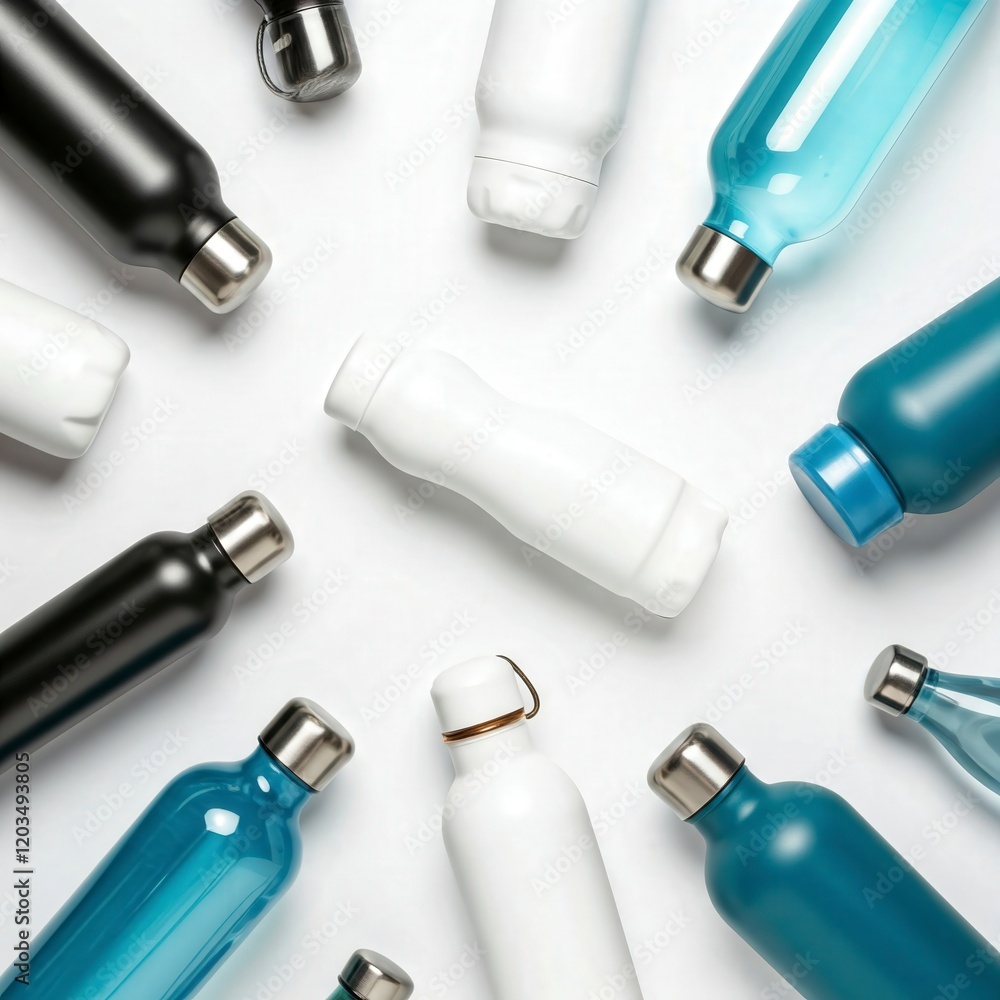 Variety of Stylish Water Bottles in Different Colors and Shapes Variety of Stylish Water Bottles in Different Colors and Shapes