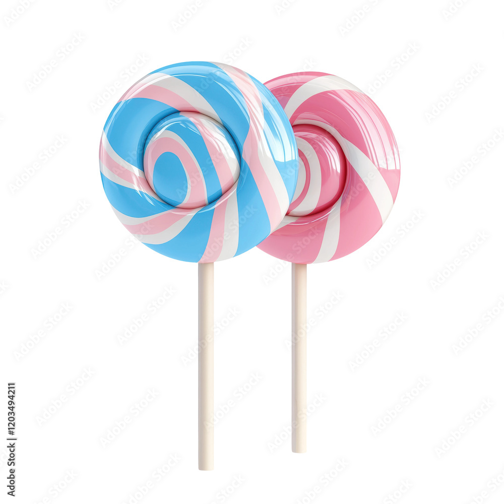 Cheerful Duo of Swirl Lollipops in Pink and Blue Colors Cheerful Duo of Swirl Lollipops in Pink and Blue Colors