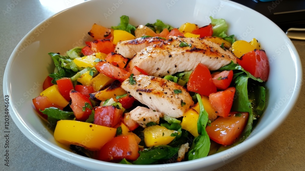 Grilled Chicken and Colorful Vegetable Salad Bowl Grilled Chicken and Colorful Vegetable Salad Bowl