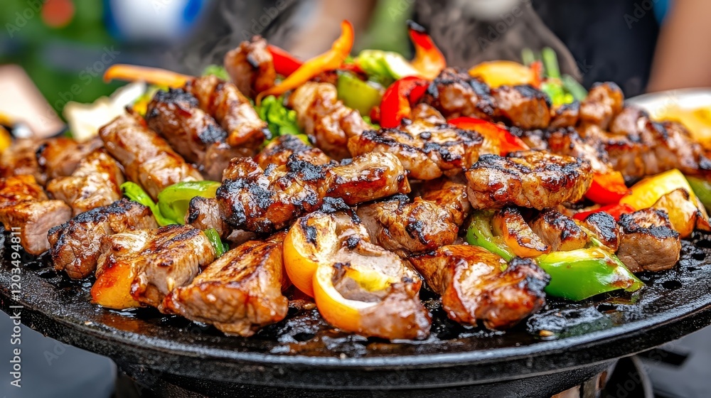 Grilled Meat Skewers with Colorful Peppers and Onions Grilled Meat Skewers with Colorful Peppers and Onions