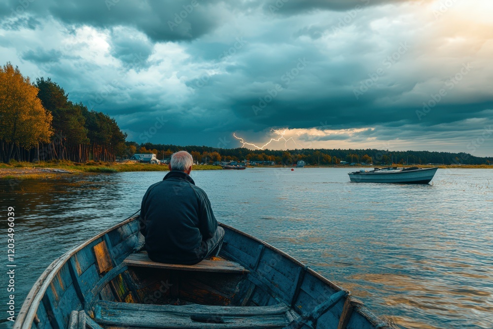 Fisherman catching big fish with rod in scenic lake - outdoor fishing hobby activity. Beautiful simple AI generated image Fisherman catching big fish with rod in scenic lake - outdoor fishing hobby activity. Beautiful simple AI generated image