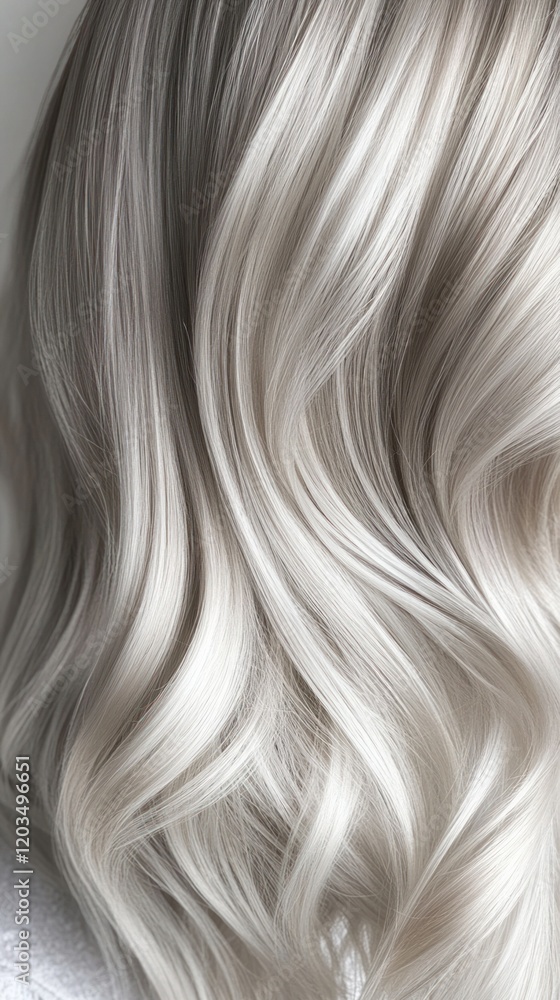 Hair color gradient banner displaying icy cool tones: platinum blonde, steel gray, and soft silver, against a clean backdrop. Hair color gradient banner displaying icy cool tones: platinum blonde, steel gray, and soft silver, against a clean backdrop.