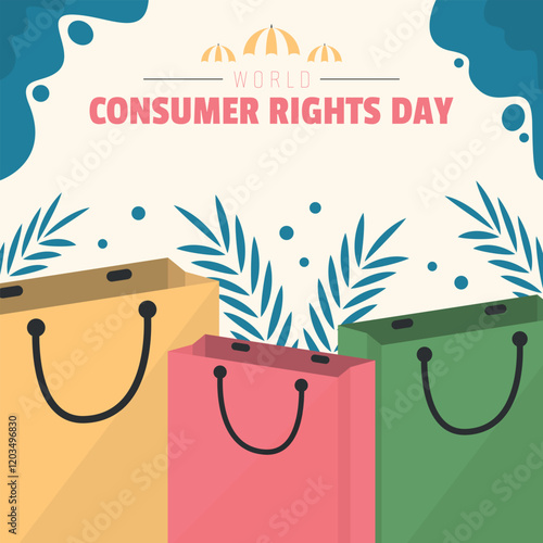 World Consumer Rights Day Poster. Various kind of shopping bags