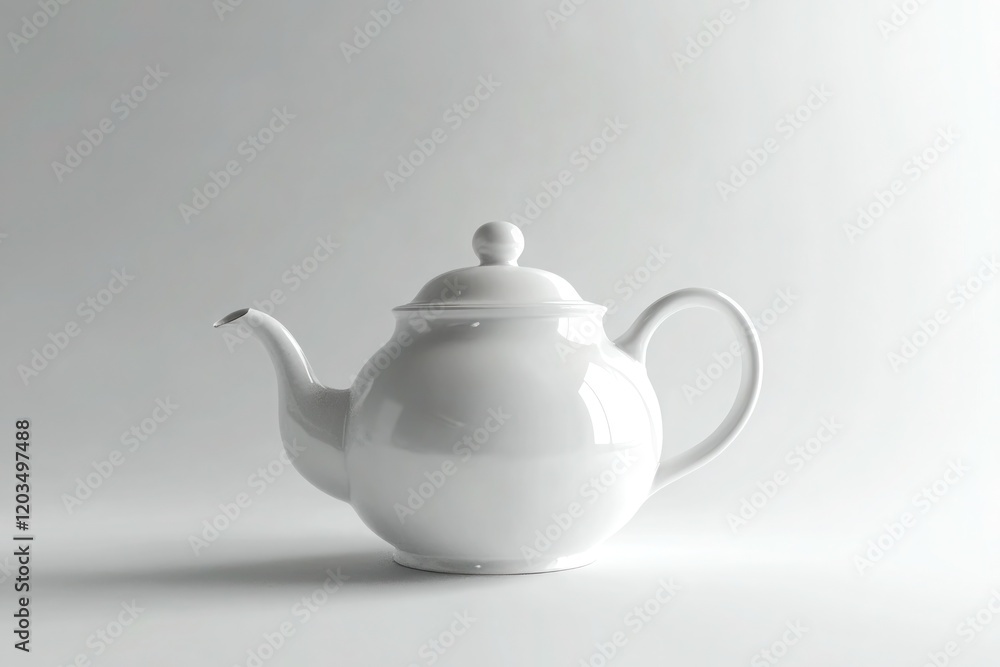 A sturdy ceramic teapot with a classic handle and spout, placed on a seamless white backdrop. A sturdy ceramic teapot with a classic handle and spout, placed on a seamless white backdrop.