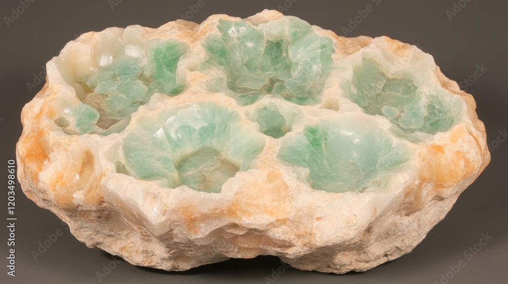 Hand-Carved Green Fluorite Stone Bowl with Depressions Hand-Carved Green Fluorite Stone Bowl with Depressions