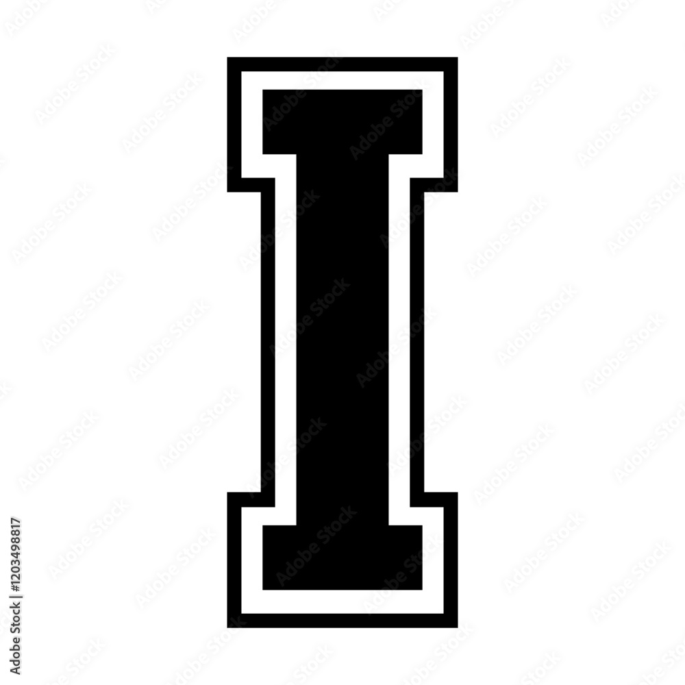 Initial letter I in varsity font svg cut file. Isolated vector illustration.