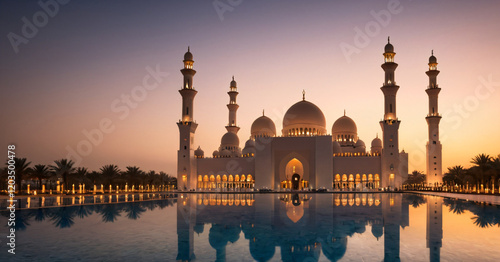 Obraz na płótnie View of famous Grand Mosque, Abu Dhabi, by night, UAE w salonie
