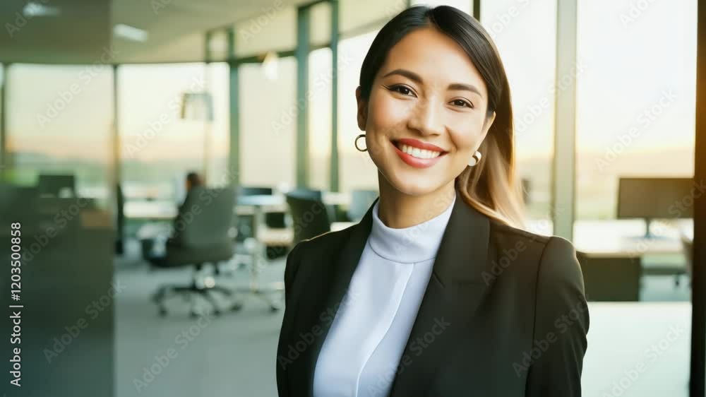 Confident Smiling Asian Businesswoman in a Modern Office Confident Smiling Asian Businesswoman in a Modern Office