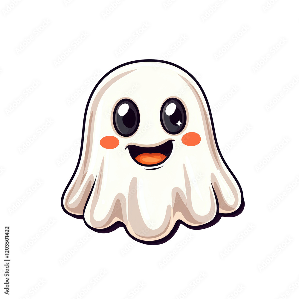 Obraz premium Cute Cartoon Ghost with a Happy Face in Flat Design Style
