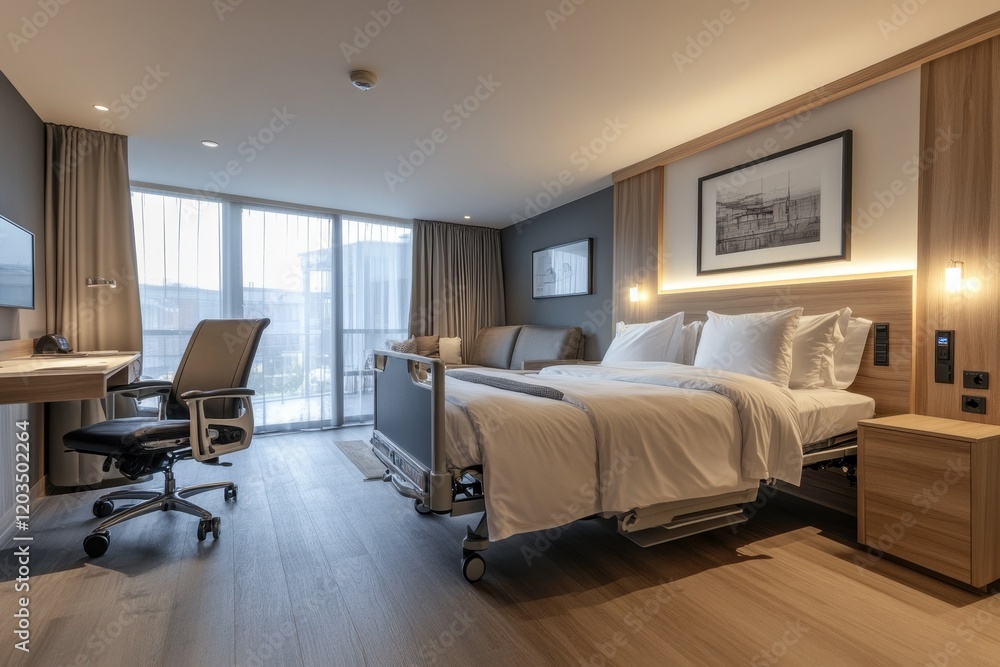 Fototapeta premium Accessible hotel room with features for guests with disabilities designed for comfort and convenience