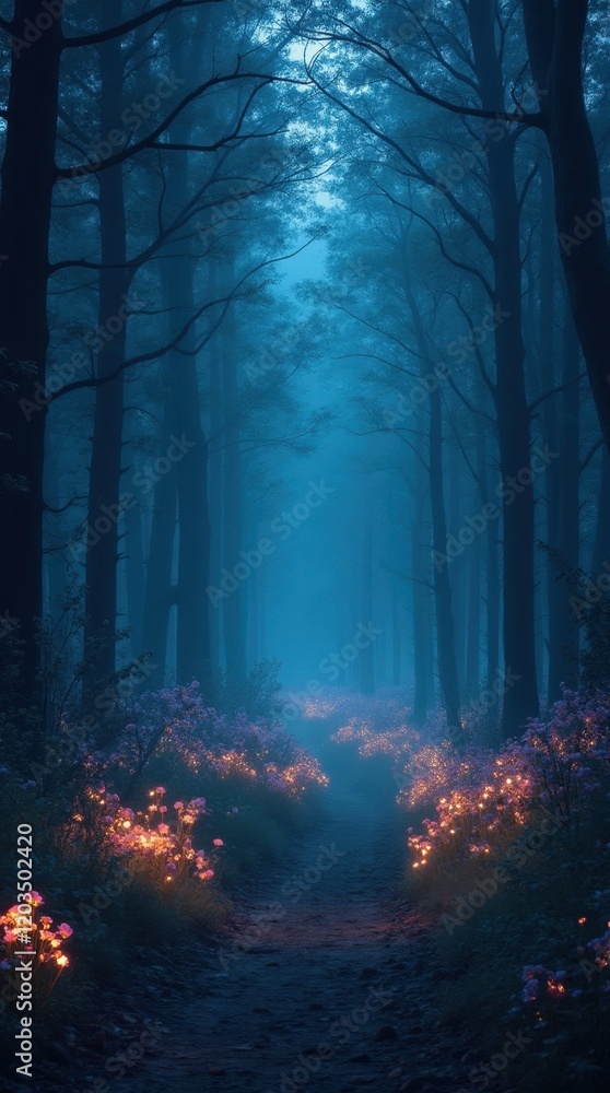 Fototapeta premium Serene Twilight Forest with Glowing Flowers