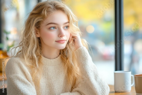 Wallpaper Mural Cozy gathering of friends in sweaters enjoying tea and laughter in an autumn-themed café. Beautiful simple AI generated image Torontodigital.ca