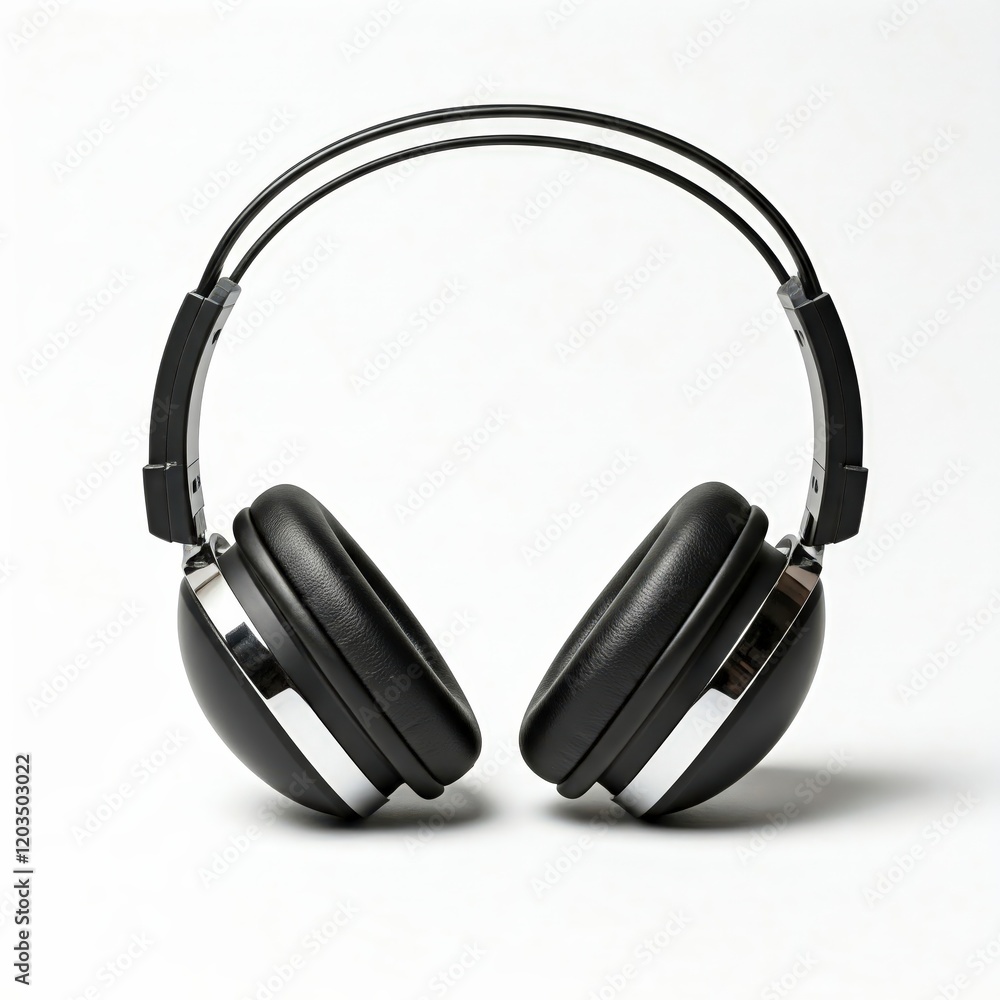 Stylish Black Over-Ear Headphones on White Background Stylish Black Over-Ear Headphones on White Background