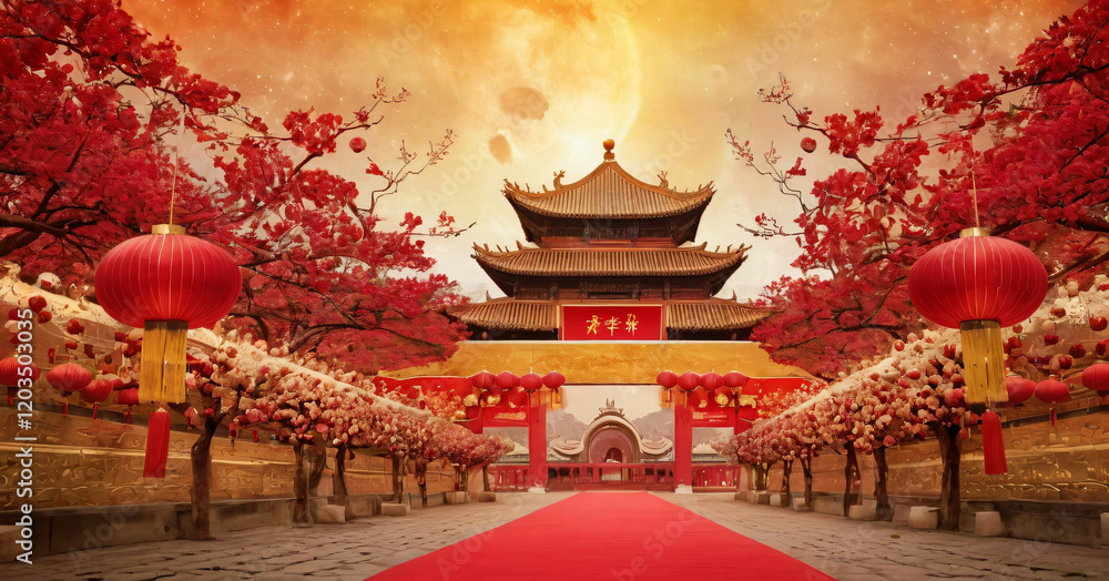 Chinese new year decoration in red and gold colours