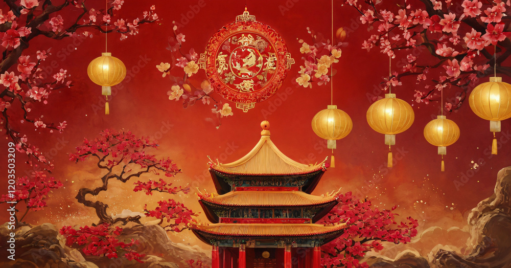 Chinese new year decoration in red and gold colours