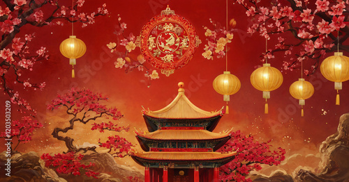 Obraz na płótnie Chinese new year decoration in red and gold colours w salonie