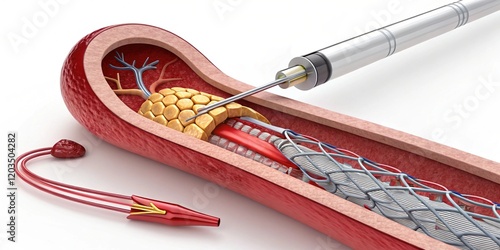 Wallpaper Mural A detailed illustration of a blood vessel with a syringe injecting a substance into the inner layer, showcasing a medical or biological procedure. Torontodigital.ca