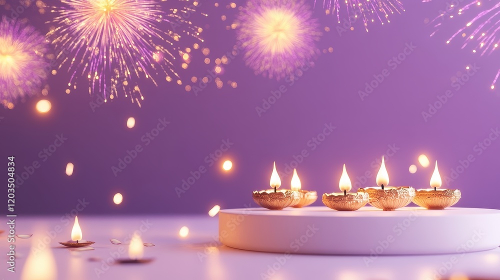 Banner design for diwali festival and podium,Diwali light decoration candle with fireworks,Stage,Product display Showcase design sparkle background,Deepavali,Dipavali,3D podium illustration. Banner design for diwali festival and podium,Diwali light decoration candle with fireworks,Stage,Product display Showcase design sparkle background,Deepavali,Dipavali,3D podium illustration.