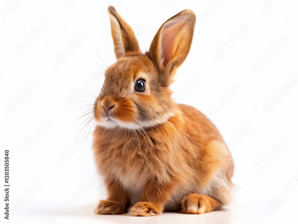Obraz premium Adorable Brown Fluffy Bunny Rabbit, Right Side Copy Space, Isolated PNG