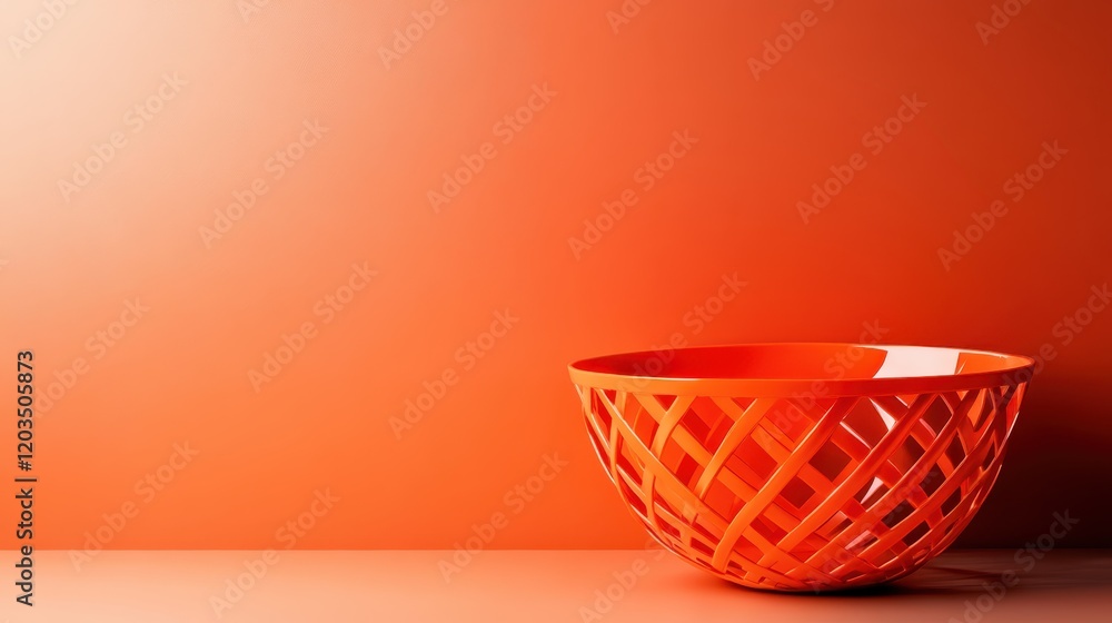 An eye-catching vibrant orange basket placed against a bright orange wall, creating a visually appealing monochromatic look that emphasizes shape and color. An eye-catching vibrant orange basket placed against a bright orange wall, creating a visually appealing monochromatic look that emphasizes shape and color.