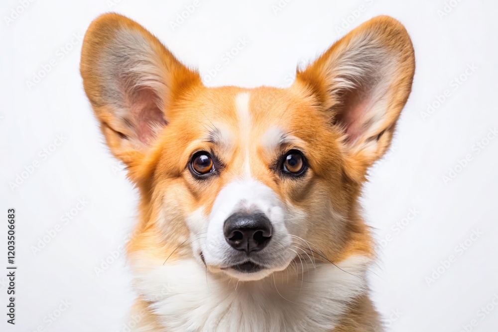 Adorable Corgi Puppy Close-Up: Fluffy, Isolated White Background Adorable Corgi Puppy Close-Up: Fluffy, Isolated White Background