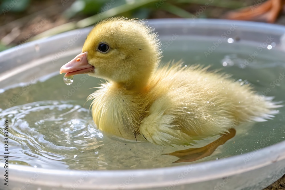 Adorable Duckling Taking a Bath: Cute Baby Bird in Water Adorable Duckling Taking a Bath: Cute Baby Bird in Water