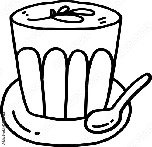 Coffee cup with latte art outline doodle cartoon drawing