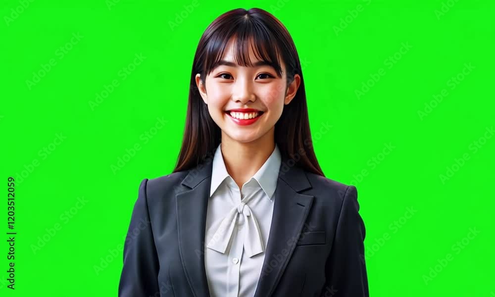 beautiful asian woman wearing a suit smiles on green screen beautiful asian woman wearing a suit smiles on green screen
