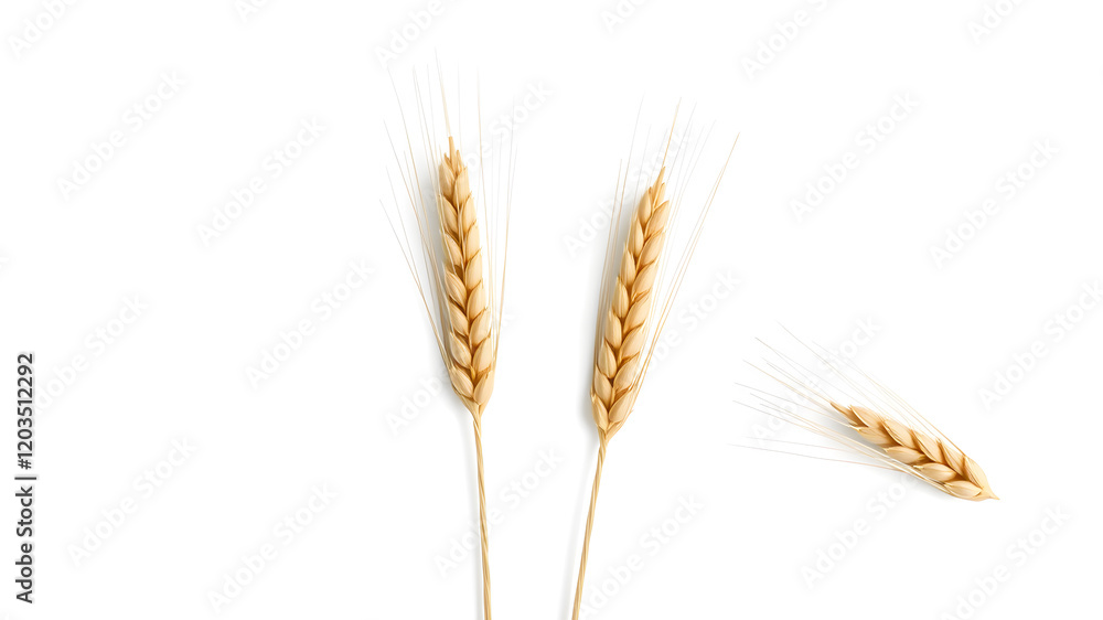 Wheat ears or heads set isolated on white background. Package design element with clipping path. Generative AI Wheat ears or heads set isolated on white background. Package design element with clipping path. Generative AI