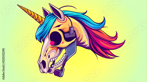 vector illustration of a Colorful Unicorn skull with a lanyard and whistle around its neck. Generative AI photo