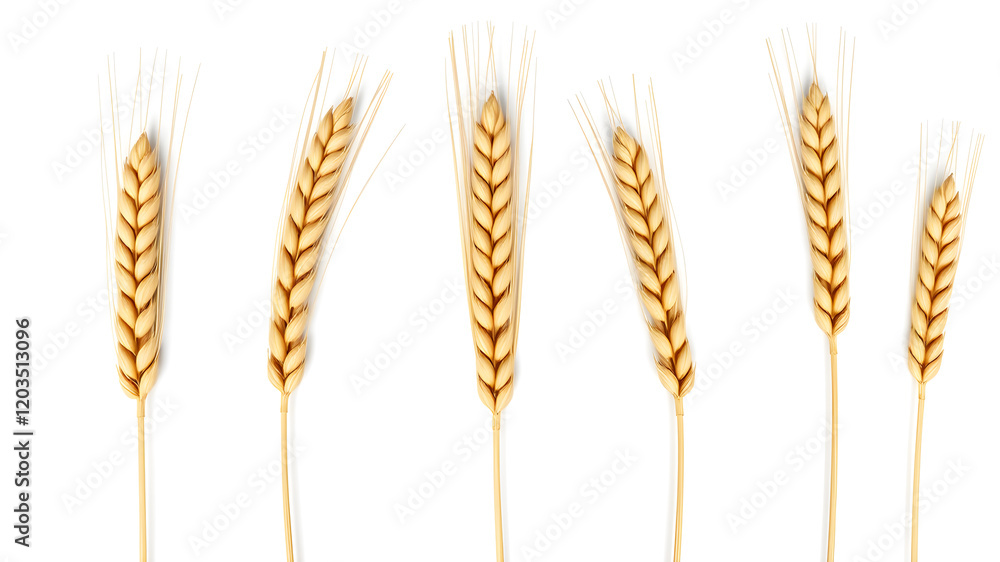 Wheat ears or heads set isolated on white background. Package design element with clipping path. Generative AI Wheat ears or heads set isolated on white background. Package design element with clipping path. Generative AI