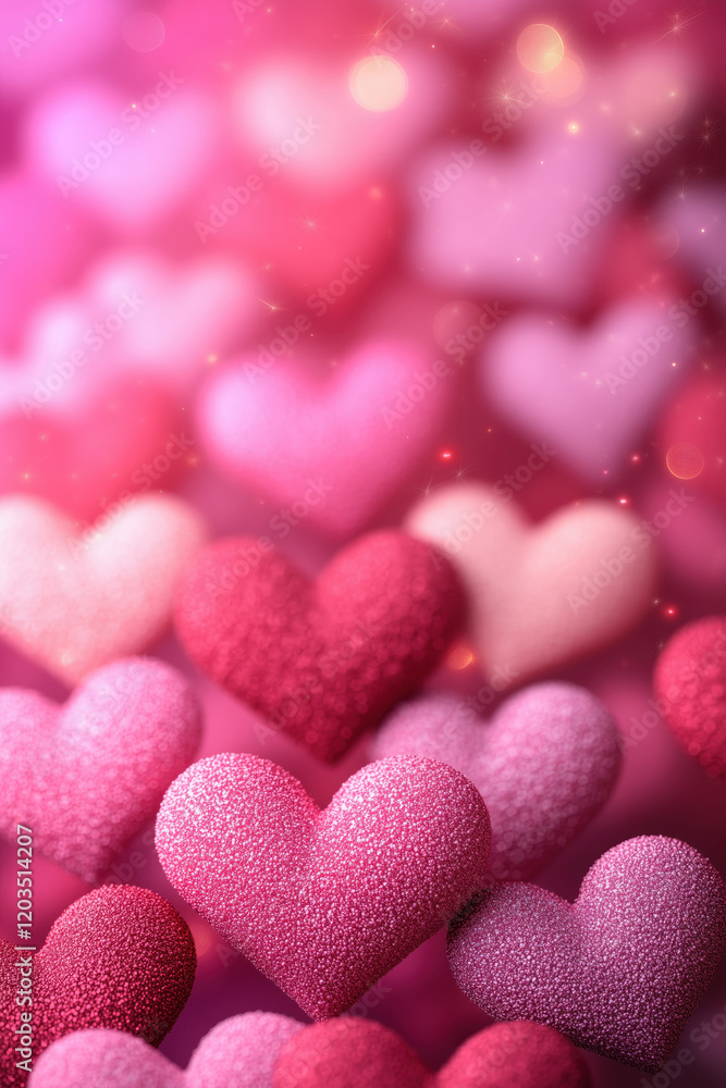 Colorful heart shapes create a vibrant display in various shades of pink and red for a romantic occasion