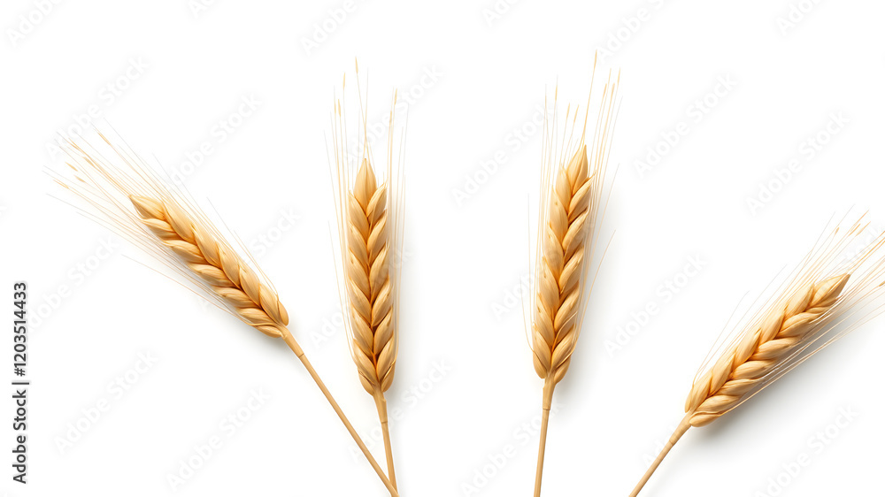 Wheat ears or heads set isolated on white background. Package design element with clipping path. Generative AI Wheat ears or heads set isolated on white background. Package design element with clipping path. Generative AI