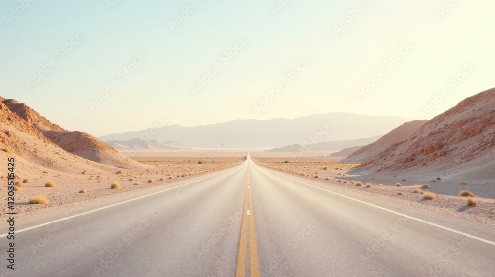 Fototapeta premium Endless Desert Highway A Journey of Solitude and Open Road