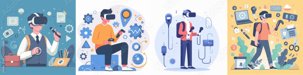 illustration set of people using VR illustration set of people using VR