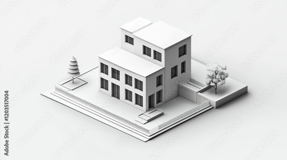 Modern Two-story House 3d Model Design Rendering Modern Two-story House 3d Model Design Rendering