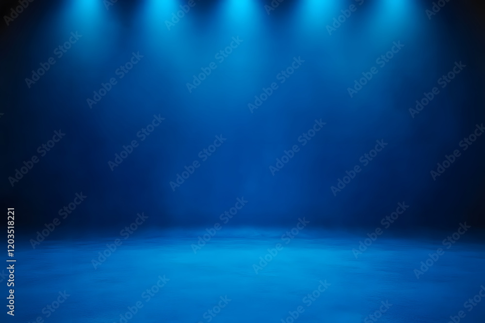 Fototapeta premium Empty blue background and spotlight with studio for showing or design. Blank backdrop made from cement material. Realistic 3D render.