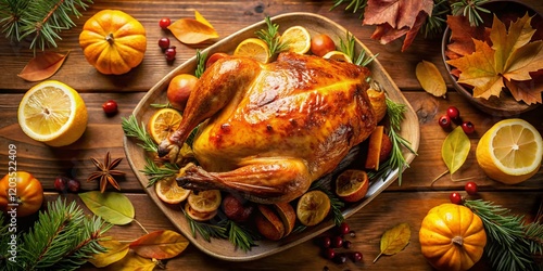 Aerial View: Golden Brown Turkey Roast Topped with Melted Butter photo