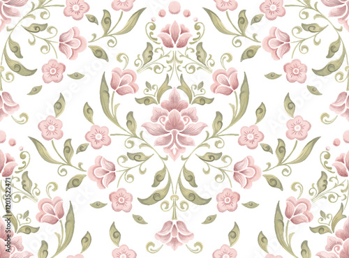 Damask seamless pattern element. Vector classical luxury old fashioned damask ornament, royal victorian seamless texture for wallpapers, textile, wrapping. Vintage exquisite floral baroque template.