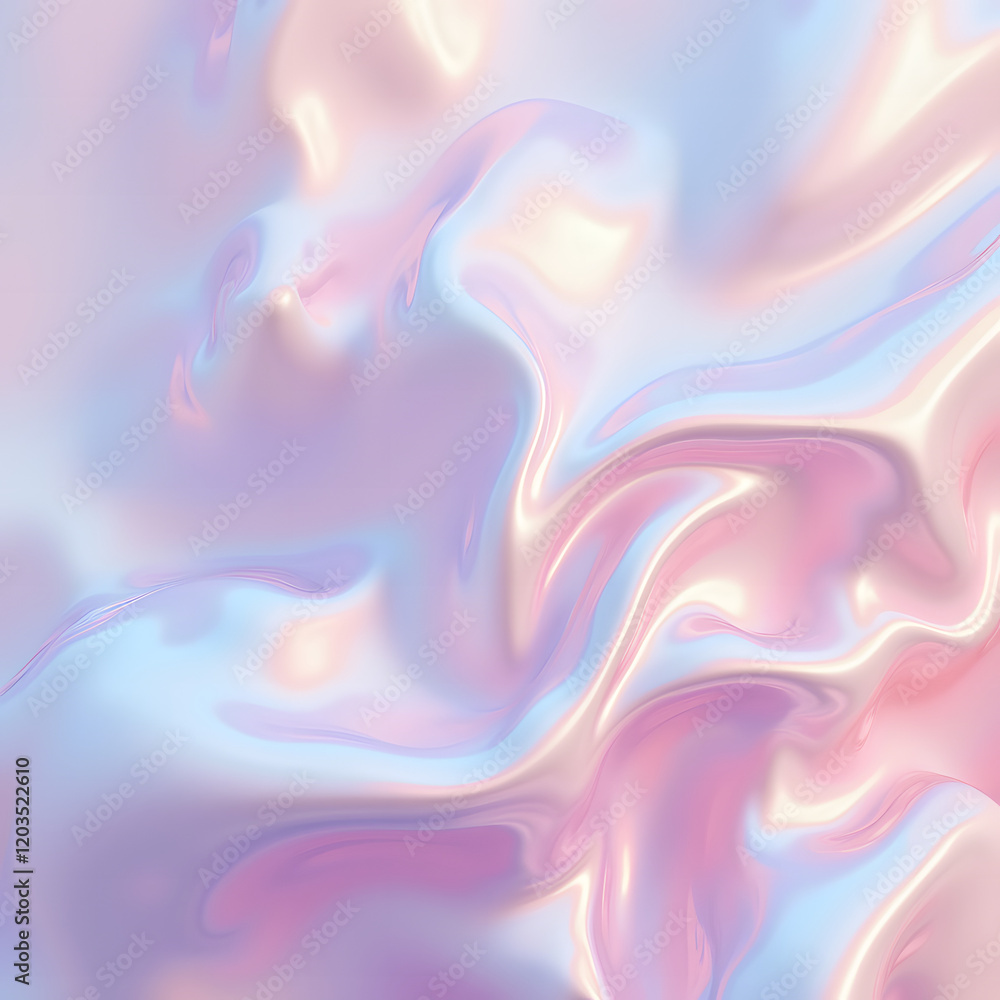 Fototapeta premium Digital art with abstract, flowing and iridescent elements, creating a sense of movement with soft pastel swirls and shiny metallic finishes. Abstract background.