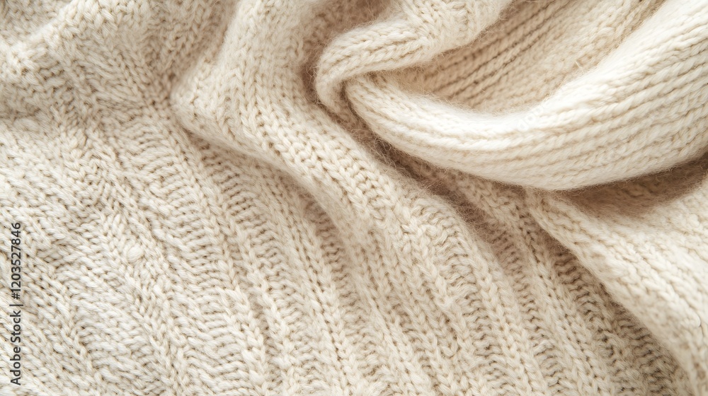 Cozy Knit Texture Close-Up of Soft Cream Wool Fabric Cozy Knit Texture Close-Up of Soft Cream Wool Fabric