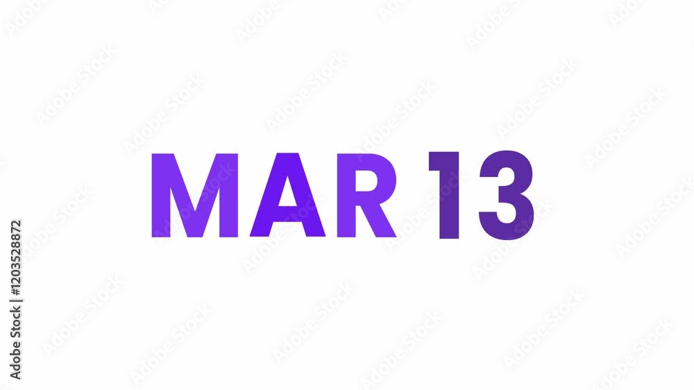 13th March calendar icon animation. Alpha matte with transparent background 4K resolution. 13th March calendar icon animation. Alpha matte with transparent background 4K resolution.