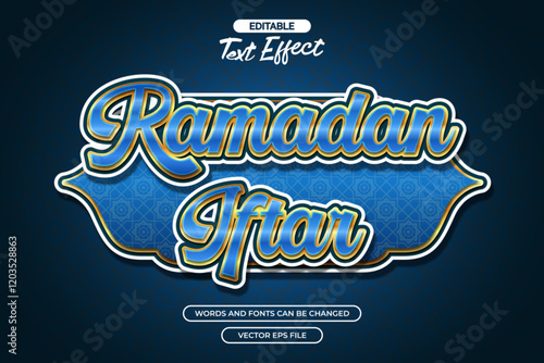 Ramadan iftar editable text effect with blue background